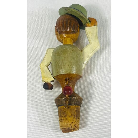 Vintage Anri Italian Wooden Bottle Stopper Man Tipping Hat Cork Hand Carved - Picture 8 of 10